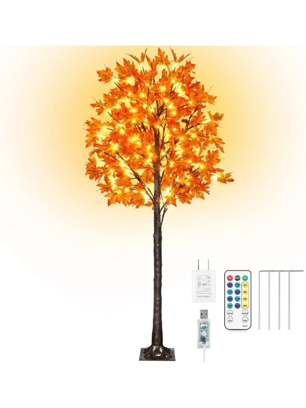 6Ft Prelit Maple Tree with 130 LEDs & 8 Modes - Dimmable Autumn Decor for